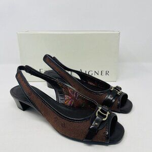 Etienne Aigner Womens Size 7.5M Landa Peep Toe Slingback Low Heels in Brown
